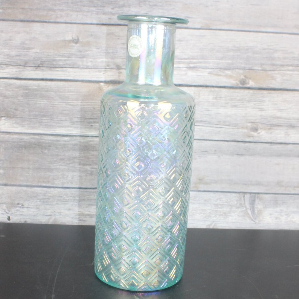 Vidrios San Miguel Spain 100% Recycled Glass Vase Green Carnival Diamond Shape